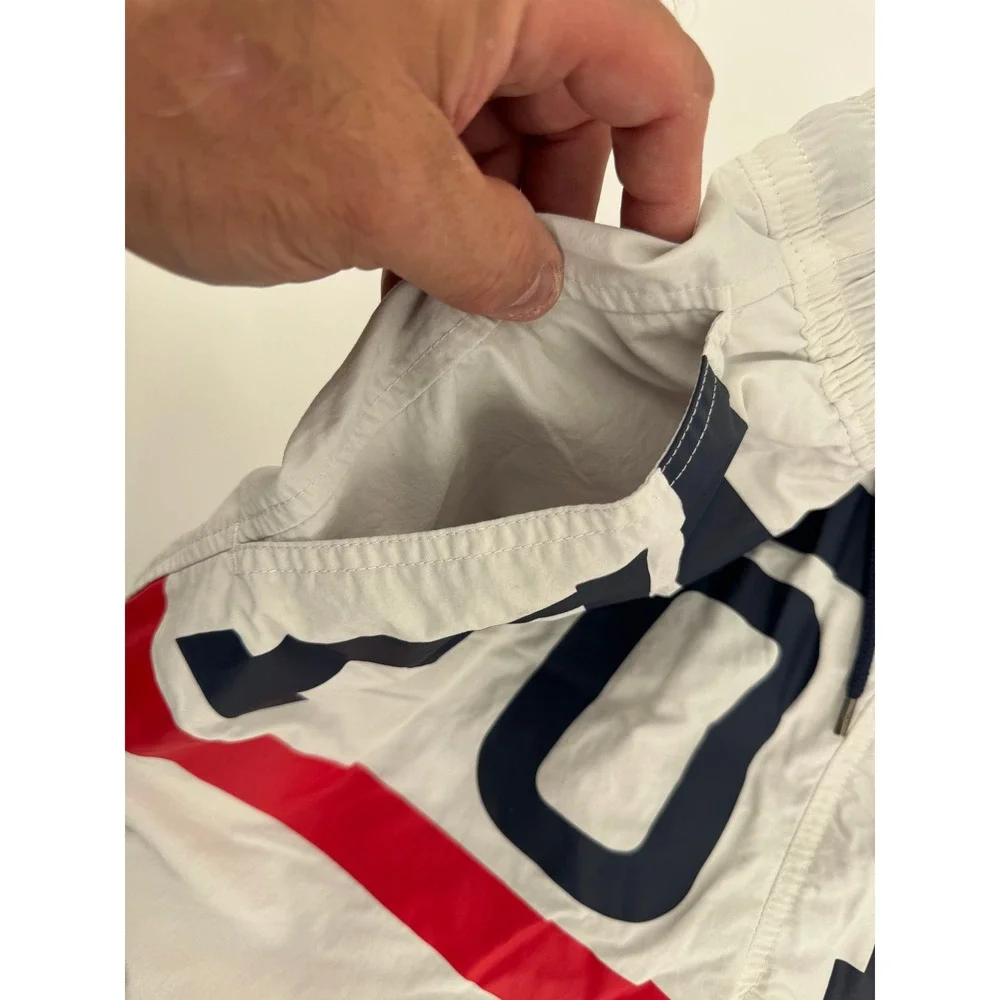 Polo‎ Ralph Lauren Throwback 90's Spell Out Swim Shorts Large White Pony